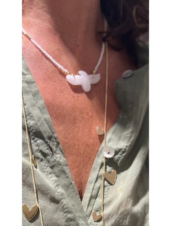 COLLIER OISEAU ROSE BLANC